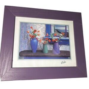 Cebo Floral Still Life Print Mediterranean Tulips Purple Wood Frame 12.5x10.5